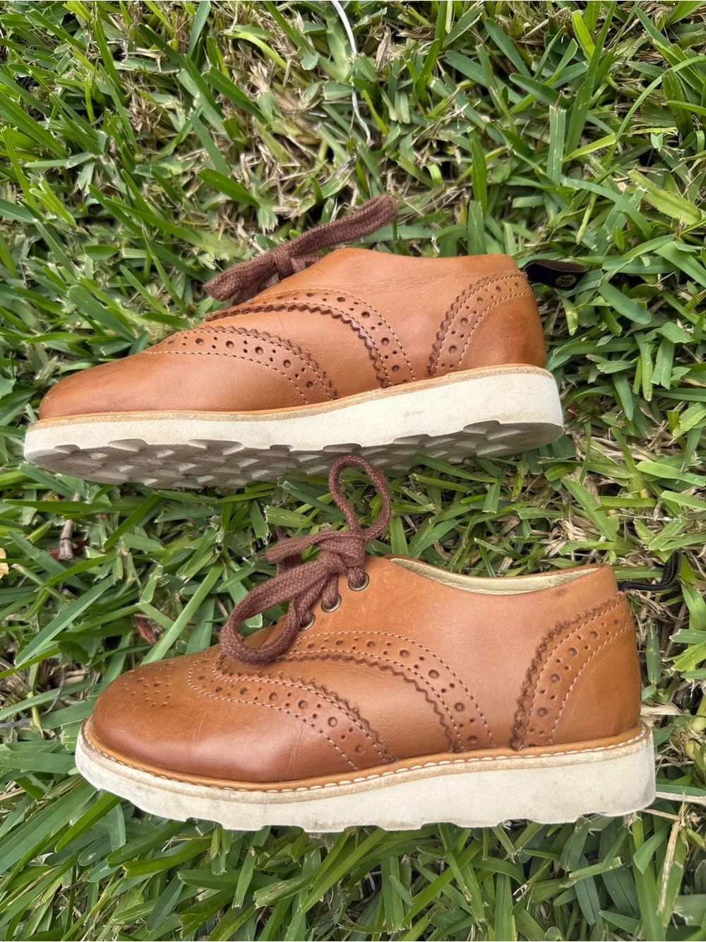 Brando Brogue Kids Shoe Tan Burnished Leather